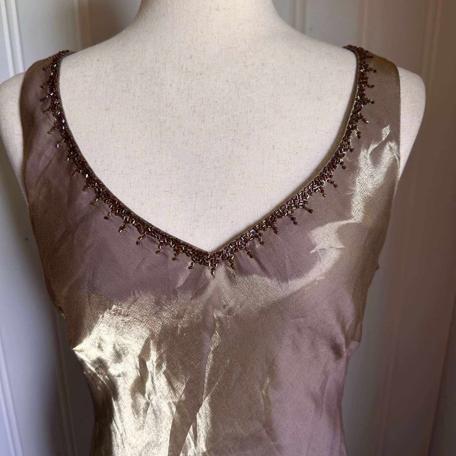 Alex Evenings Gold Satin V-Neck Midi Dress — image 4 of 7